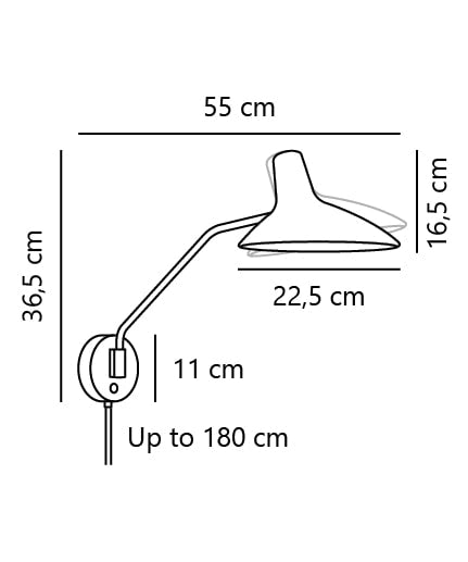 Schéma coté de l applique : dimensions 55 cm, 36,5 cm et 22,5 cm.