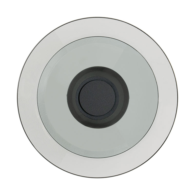 Vue de face légèrement inclinée du luminaire rond à verre fumé