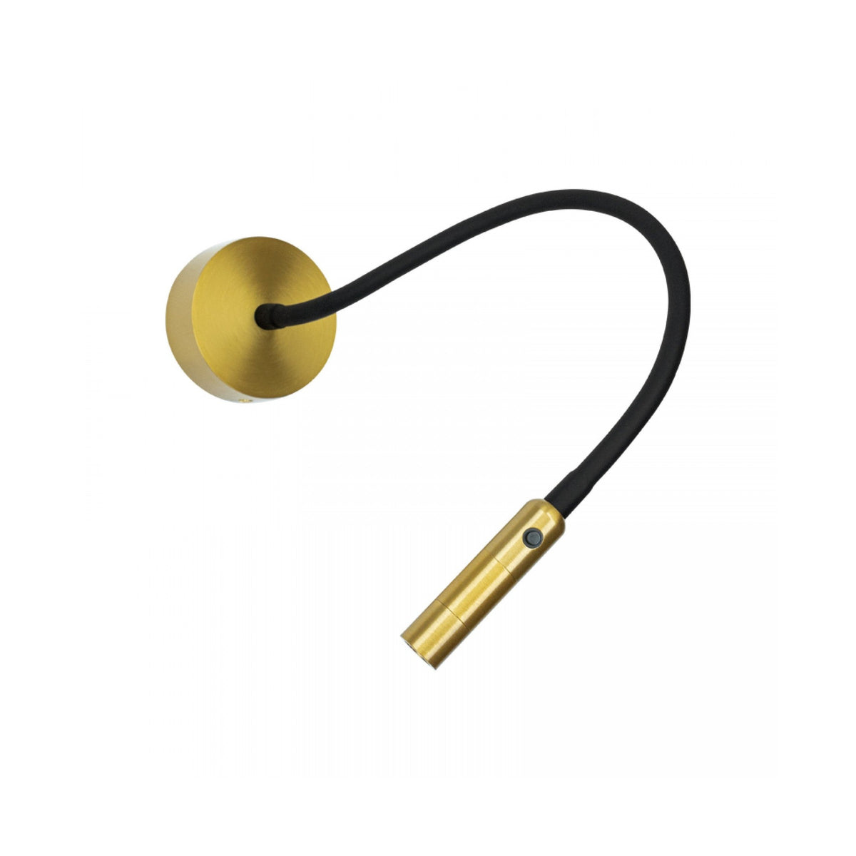 Applique murale terminée par un long col flexible et une tête éclairante dorée.