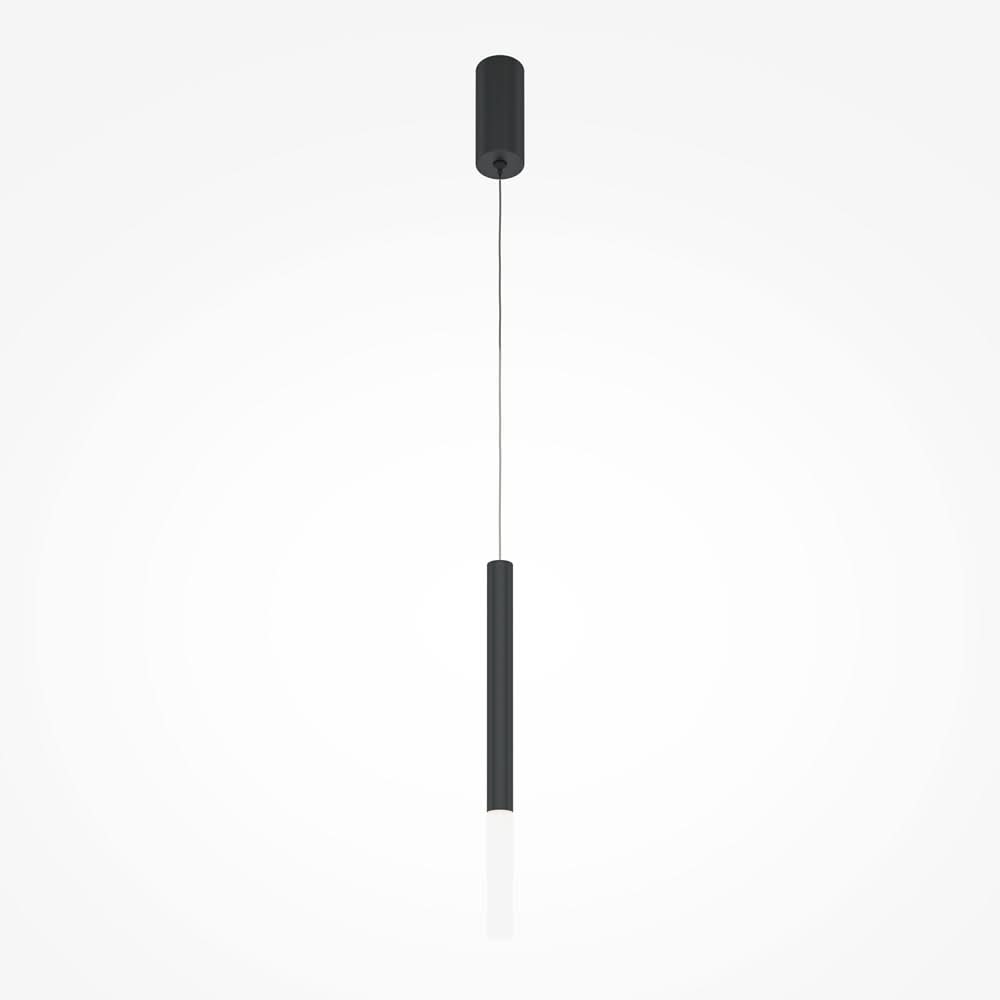 Luminaire complet suspendu de face, corps cylindrique noir et diffuseur blanc