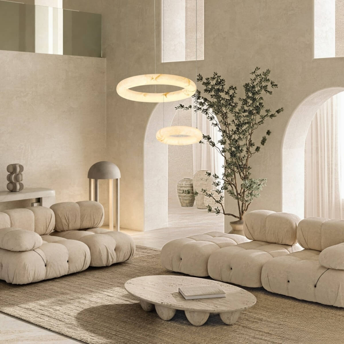 Suspension ronde ZAMBELIS D64cm 45W DESIGN Albatre-Bronze
