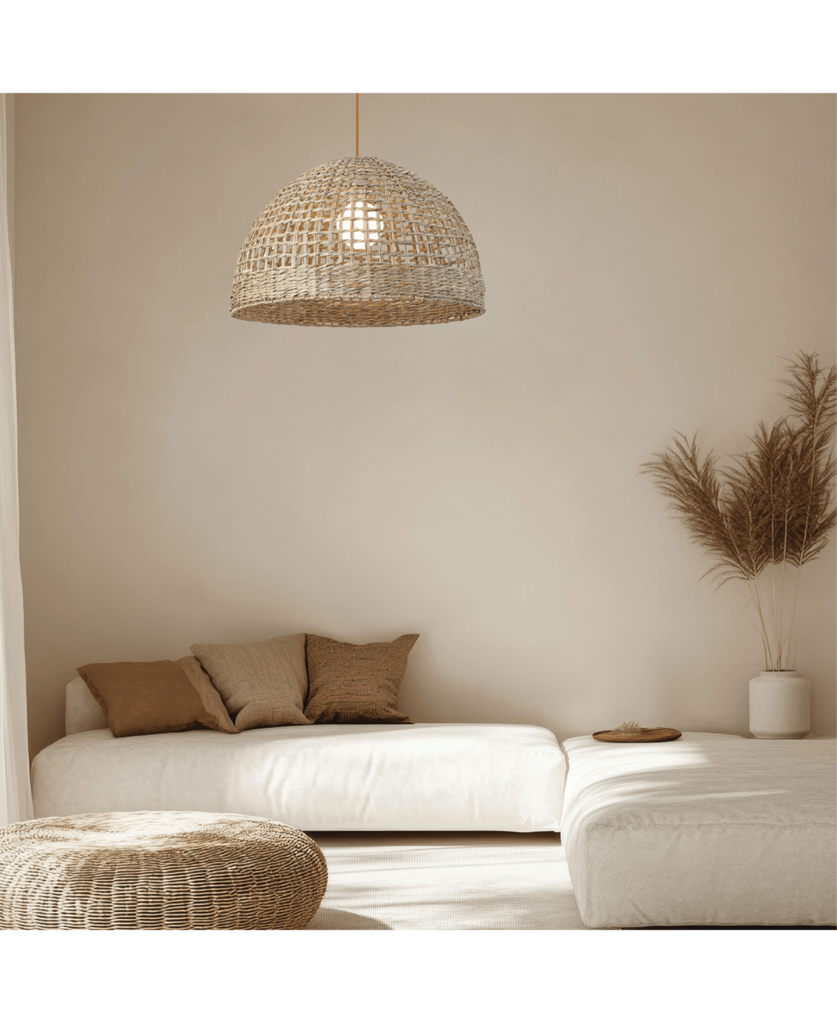 Suspension ZAMBELIS D500 E27 DESIGN Algue Beige Sans Source 25443