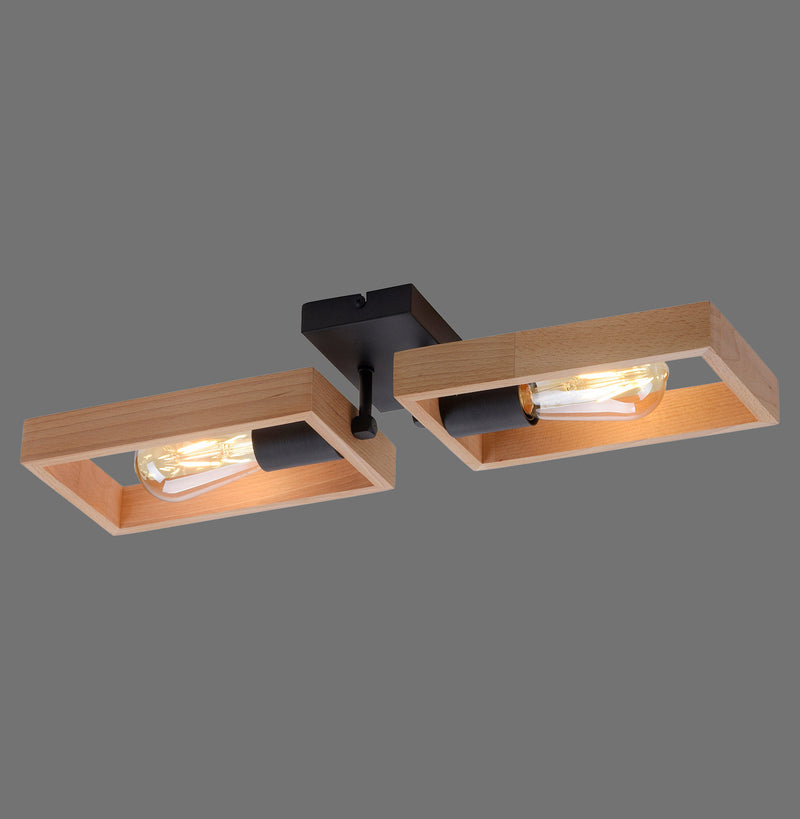 Plafonnier Franky 2 lumières noir et bois