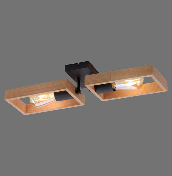 Plafonnier Franky 2 lumières noir et bois