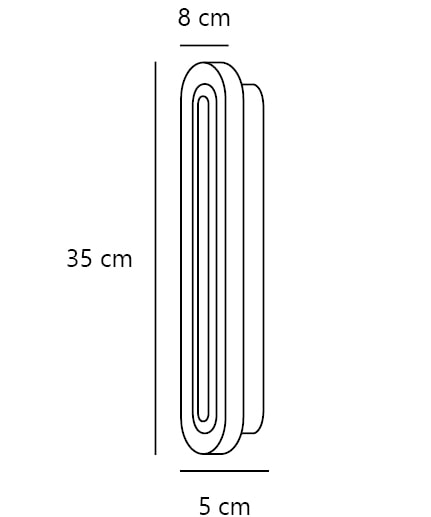 Schéma de dimensions du luminaire mural avec hauteur 35 cm, largeur 8 cm et profondeur 5 cm.