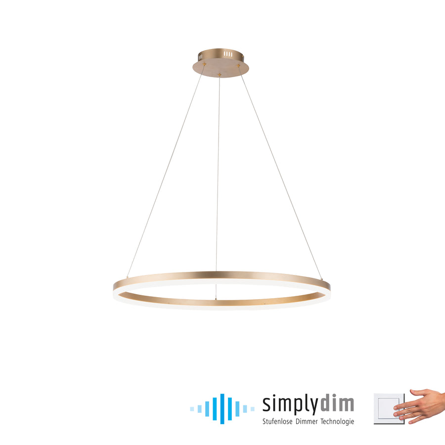 Luminaire présenté de face sur fond blanc avec logo de gradation continue