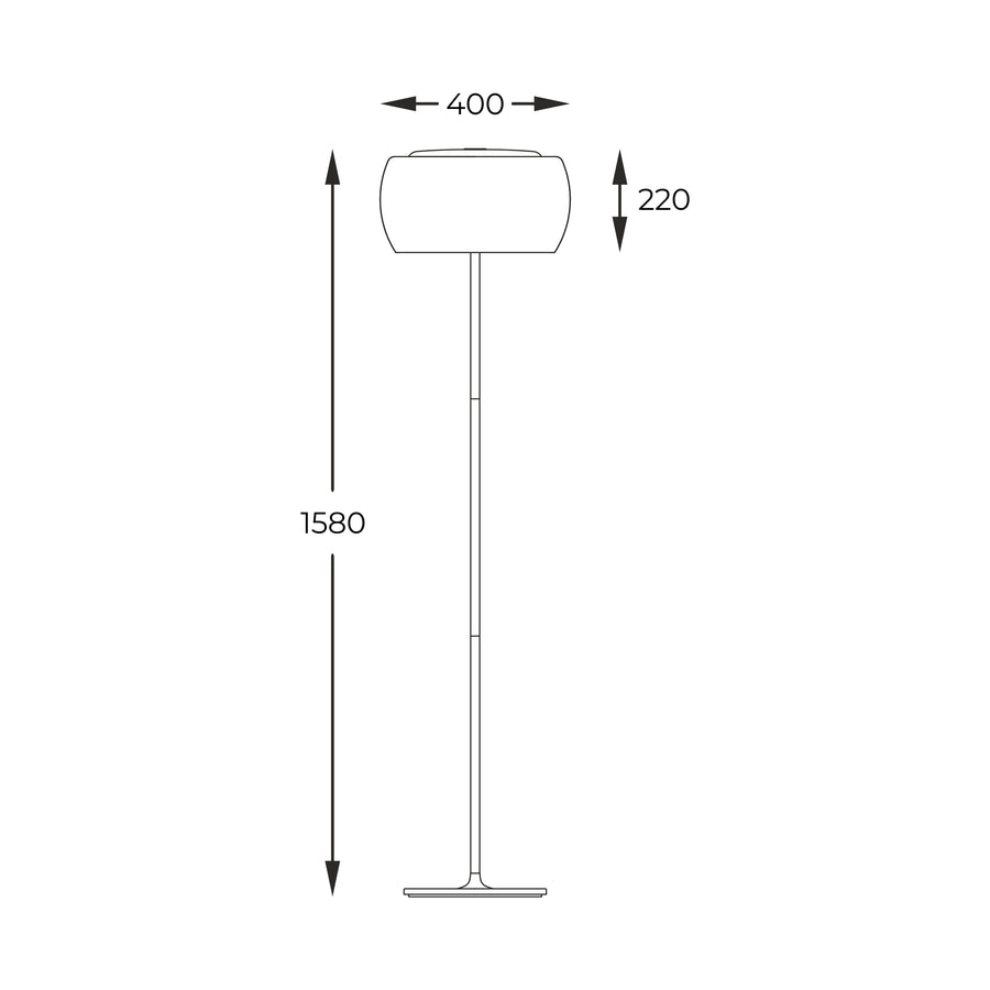 Schéma coté indiquant 1580 mm de hauteur, 400 mm de diamètre et 220 mm.