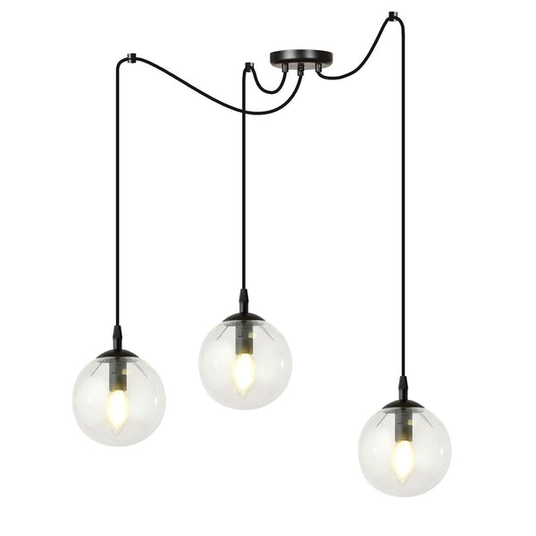 Suspension Gigi 3 lumières noire, verre transparent