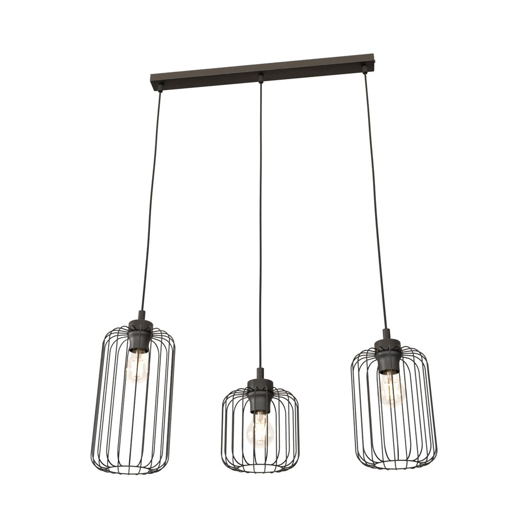Suspension noire trois cages filaires suspendues sur fond blanc, vue produit de face