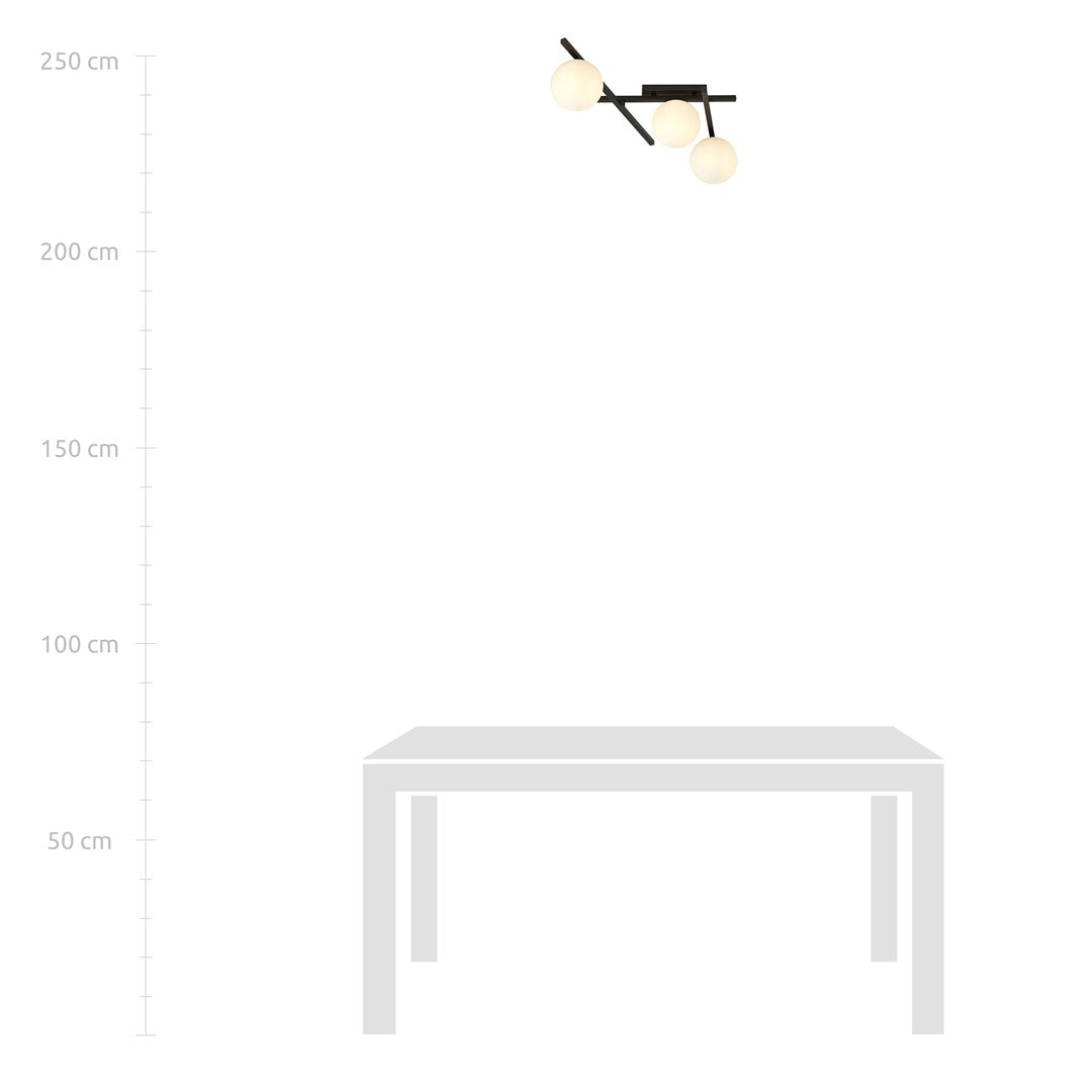 Schéma de hauteur avec table et repères de 50 à 250 cm sous le luminaire