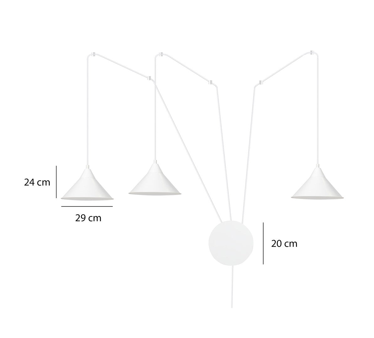 Schéma de dimensions : abat-jour 24 sur 29 cm et rosace 20 cm