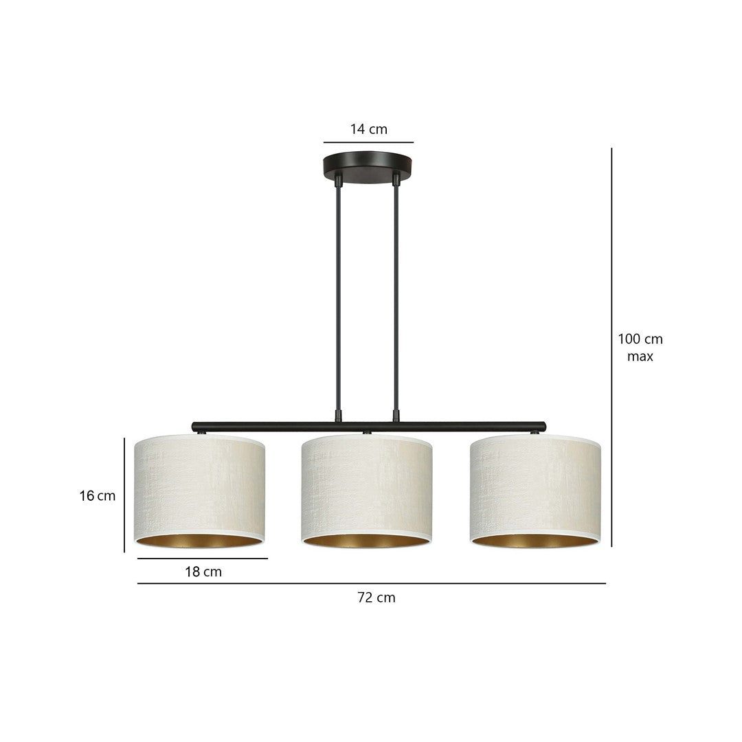 Schéma coté : hauteur 100 cm, largeur 72 cm, abat-jour 18 cm sur 16 cm