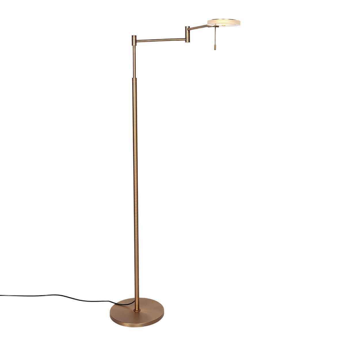 Lampadaire entier avec câble d'alimentation noir posé au sol, vu de profil