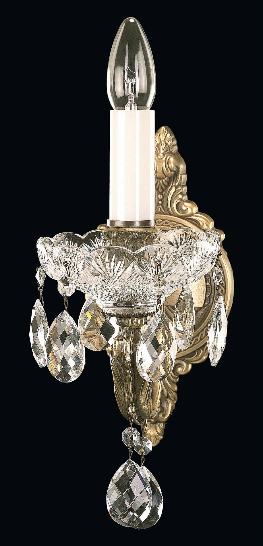 Applique murale dorée à bras unique garnie de cristal taillé sur fond noir