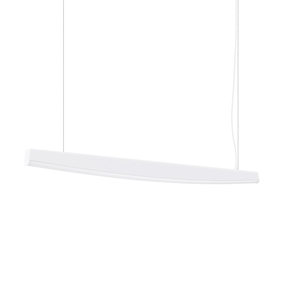 Vue de face du luminaire suspendu blanc en longue barre fine