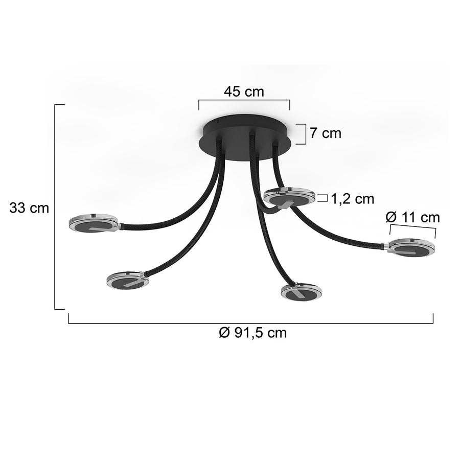 Deckenleuchte Turound 3375ZW – schwarze LED-Glasleuchte