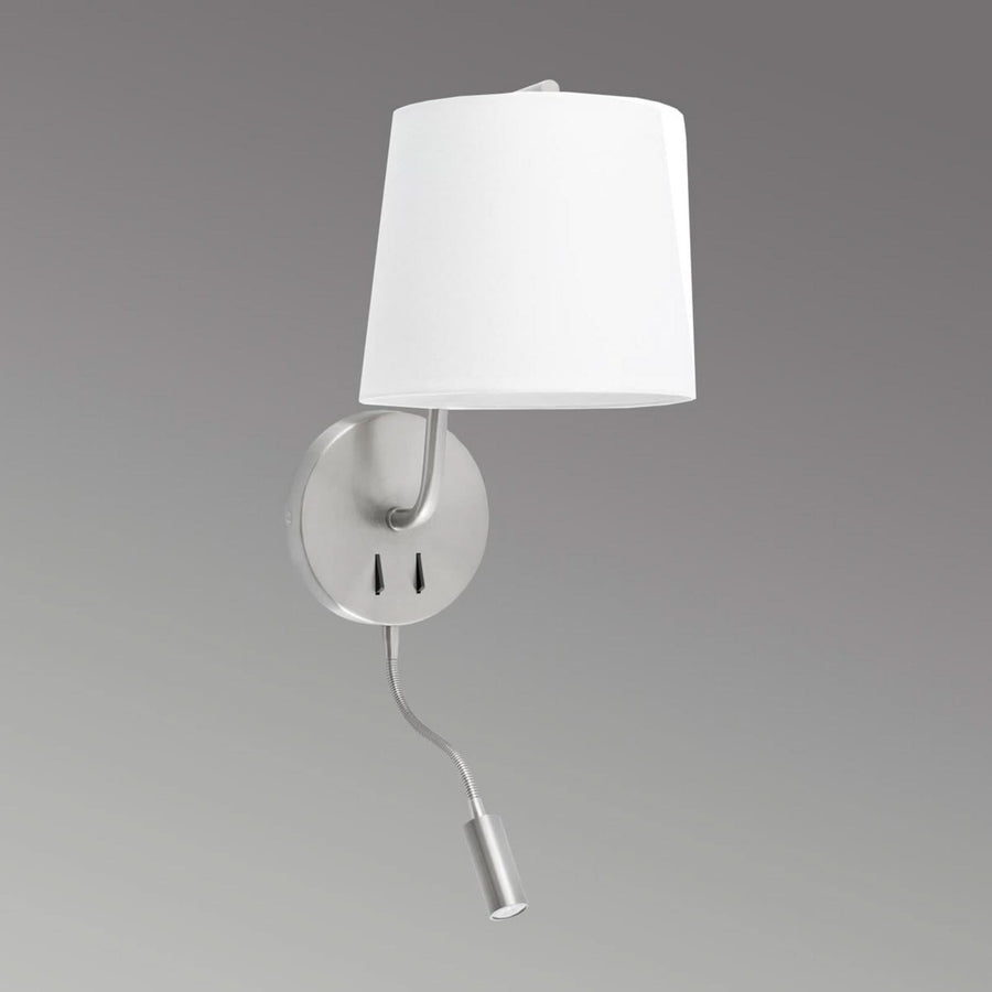Applique murale Berni en tissu, nickel mat et albâtre, 2 lumières, hauteur 57 cm
