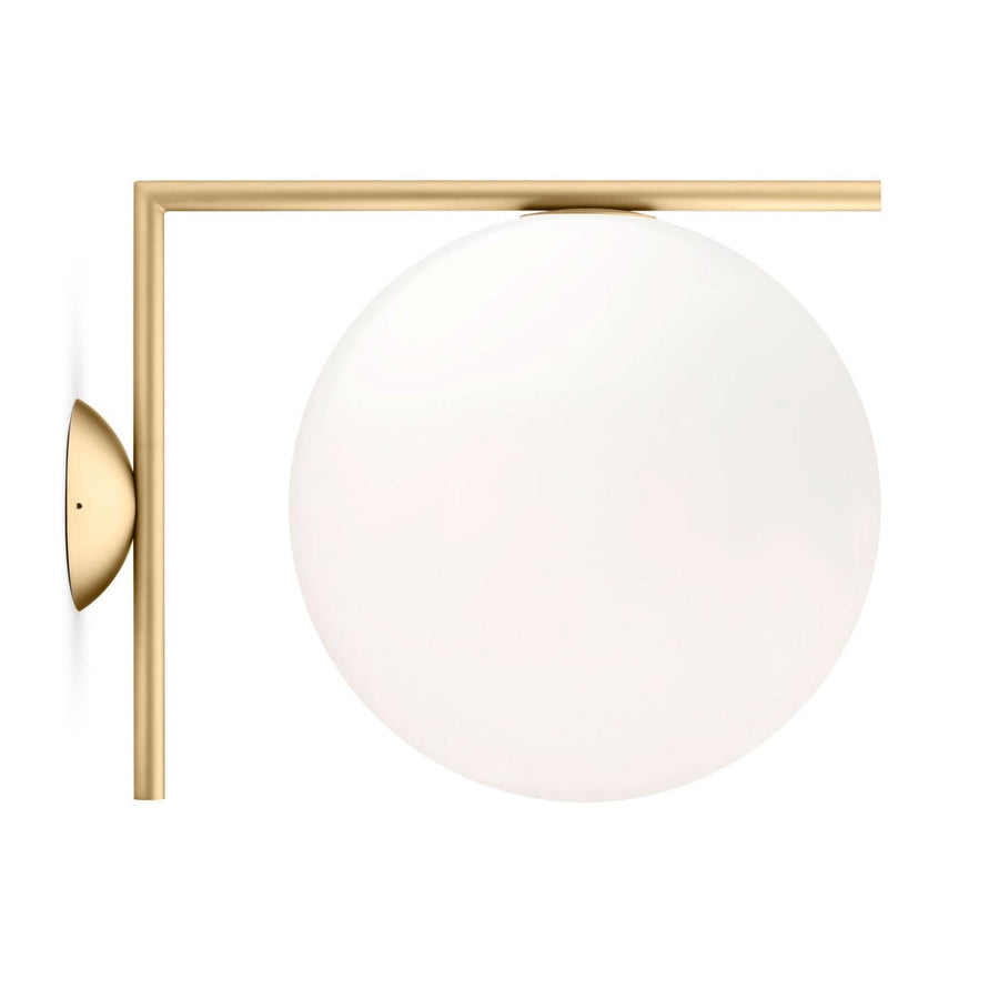 Applique murale IC C/W2 en verre, laiton brossé et blanc, hauteur 31,6 cm