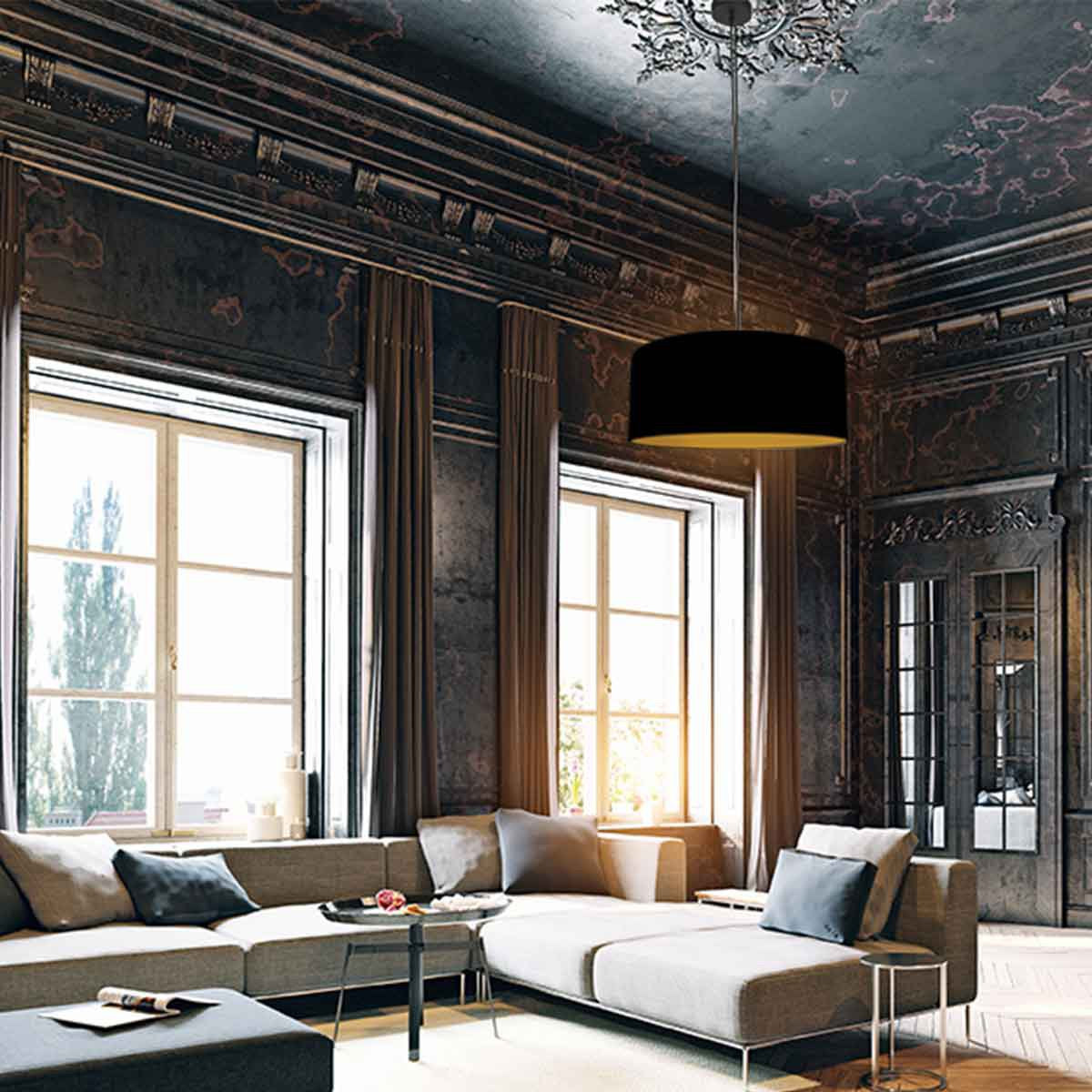 Suspension lin noir intérieur doré Ø 50 cm, E27 | Sparkled Lin