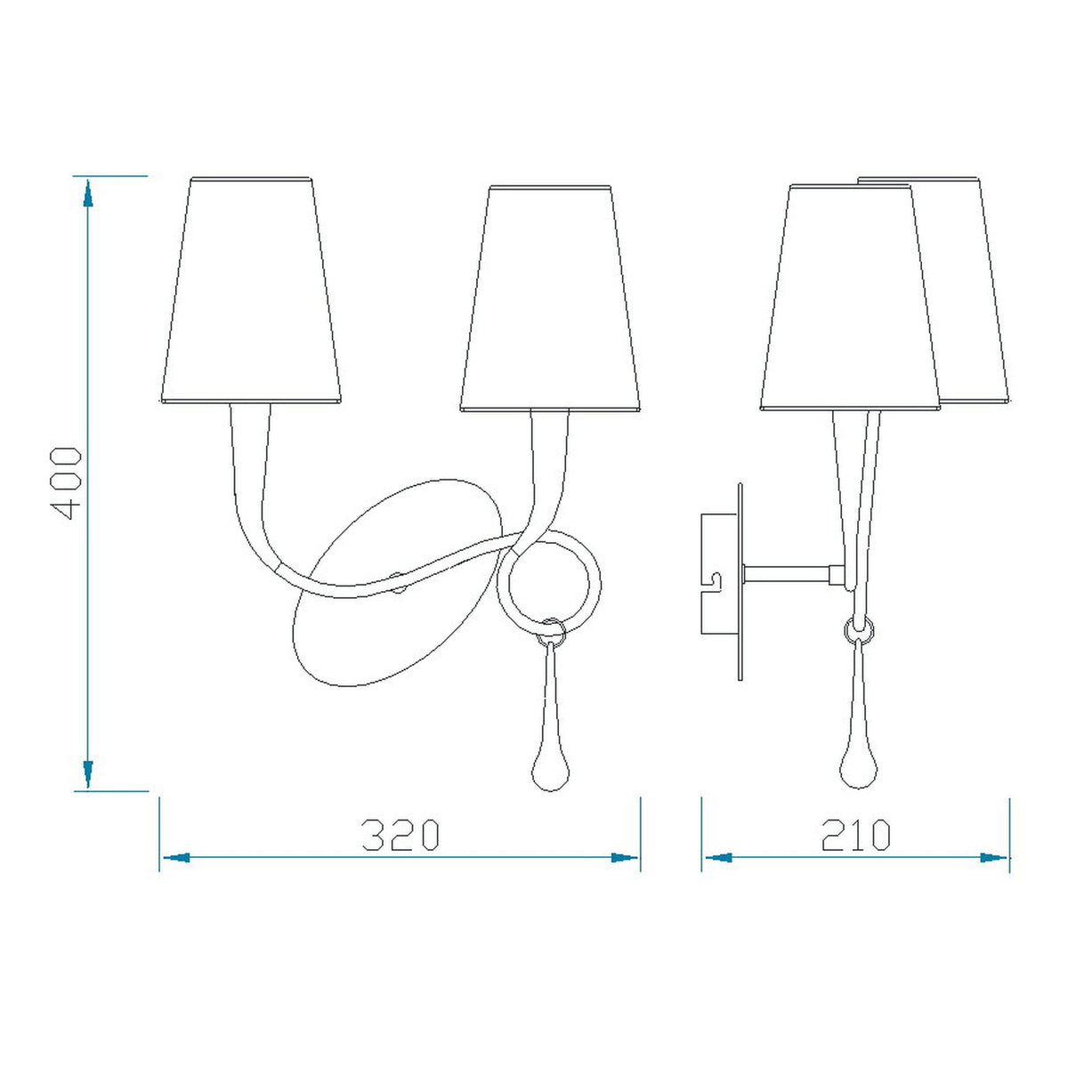Applique murale Paola 2 lumières dorée, verre