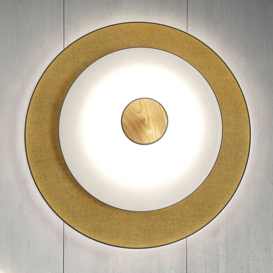 Applique murale LED Cymbal S en velours, bronze et bois, Ø 34 cm