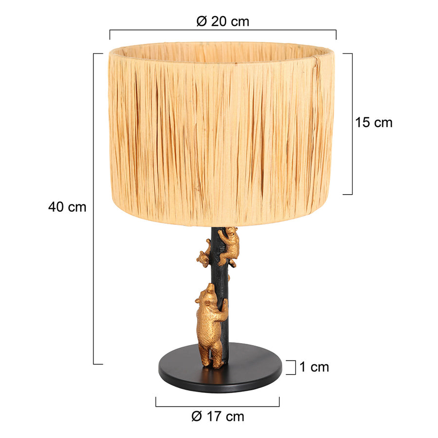 Goldene und schwarze Tischlampe Animals 3714ZW mit beigebraunem Gras-Lampenschirm