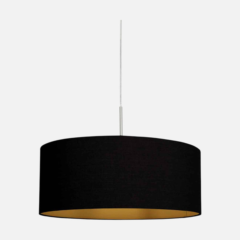 Schwarze Leinen-Hängeleuchte, goldene Innenseite, gebürsteter Stahl | Sparkled