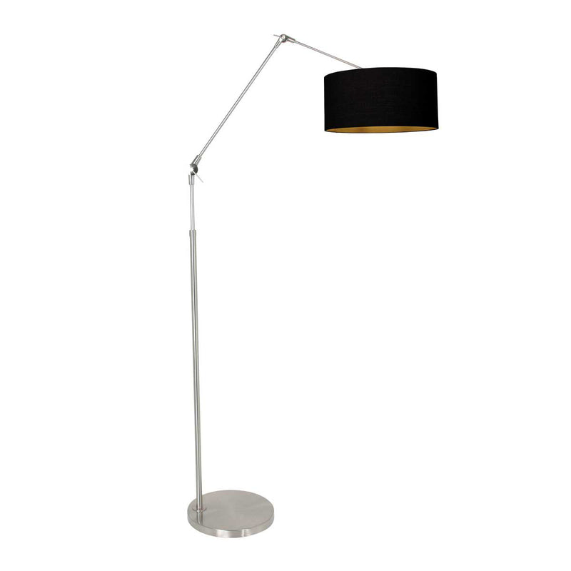 Stehleuchte Prestige Chic 3975ST in Stahlfarben mit schwarzem Leinenlampenschirm