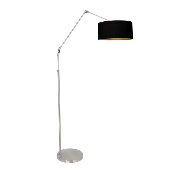 Stehleuchte Prestige Chic 3975ST in Stahlfarben mit schwarzem Leinenlampenschirm