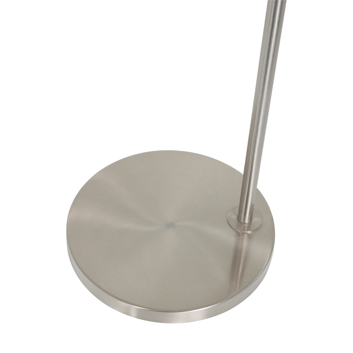 Détail du socle rond en acier brossé avec fixation du pied