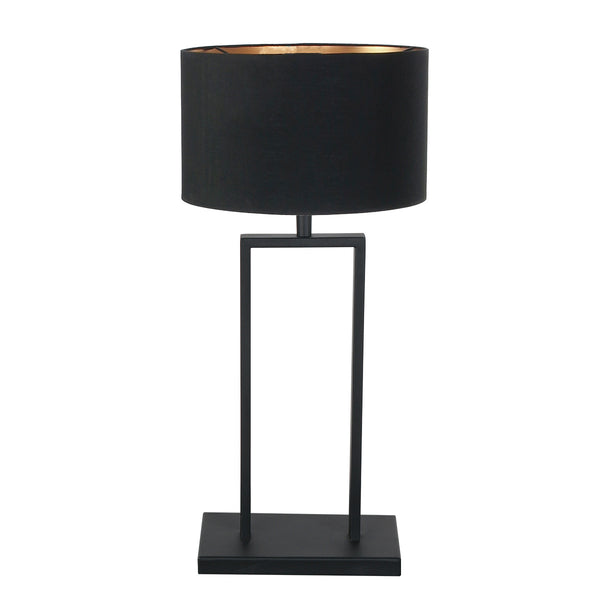 Stang 3984ZW schwarze Tischleuchte mit schwarzem Leinenschirm und goldener Innenseite
