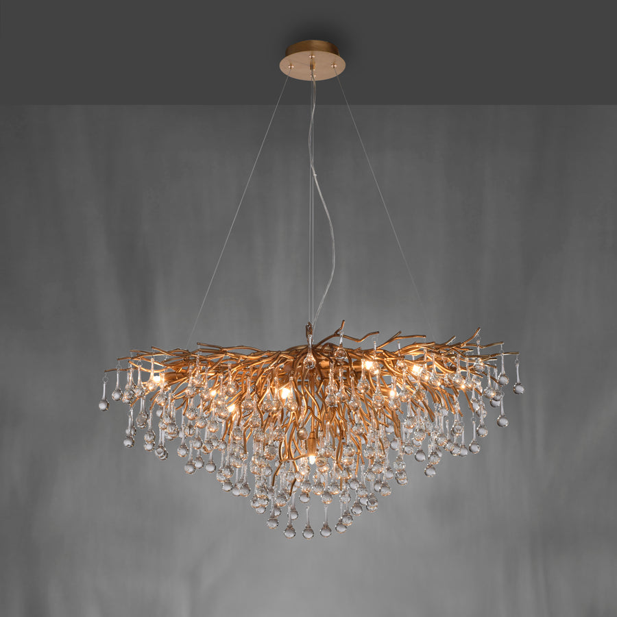 Suspension Icicle 10 lumières laiton vieilli, verre