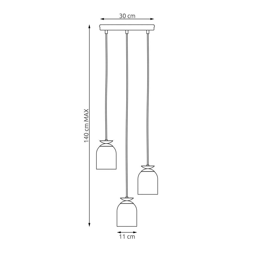 Schéma coté du luminaire, hauteur maximale 140 cm et diamètre abat-jour 11 cm