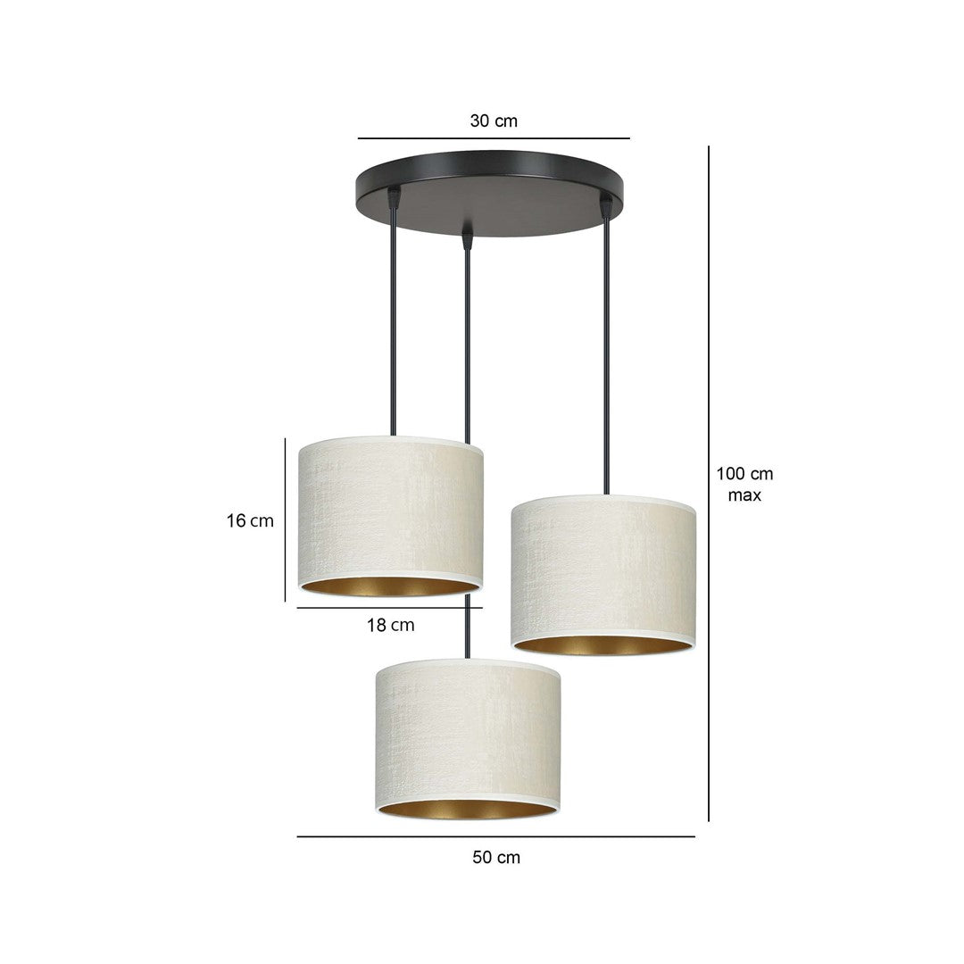 Schéma coté indiquant largeur 50 cm, hauteur 100 cm max et dimensions des abat-jours.