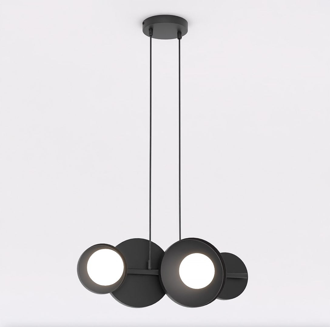 Suspension noire à quatre disques circulaires vue de face sur fond blanc
