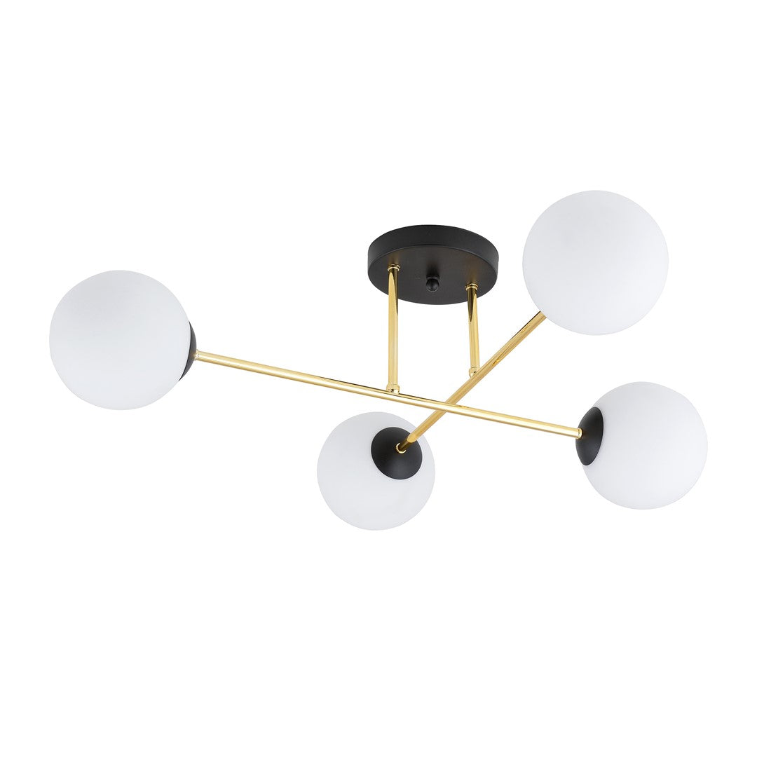 Plafonnier Magnum 4 lumières noir, verre opale