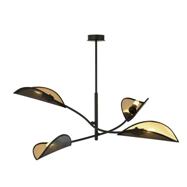 Deckenleuchte Lotus, 4-flammig, schwarz und gold