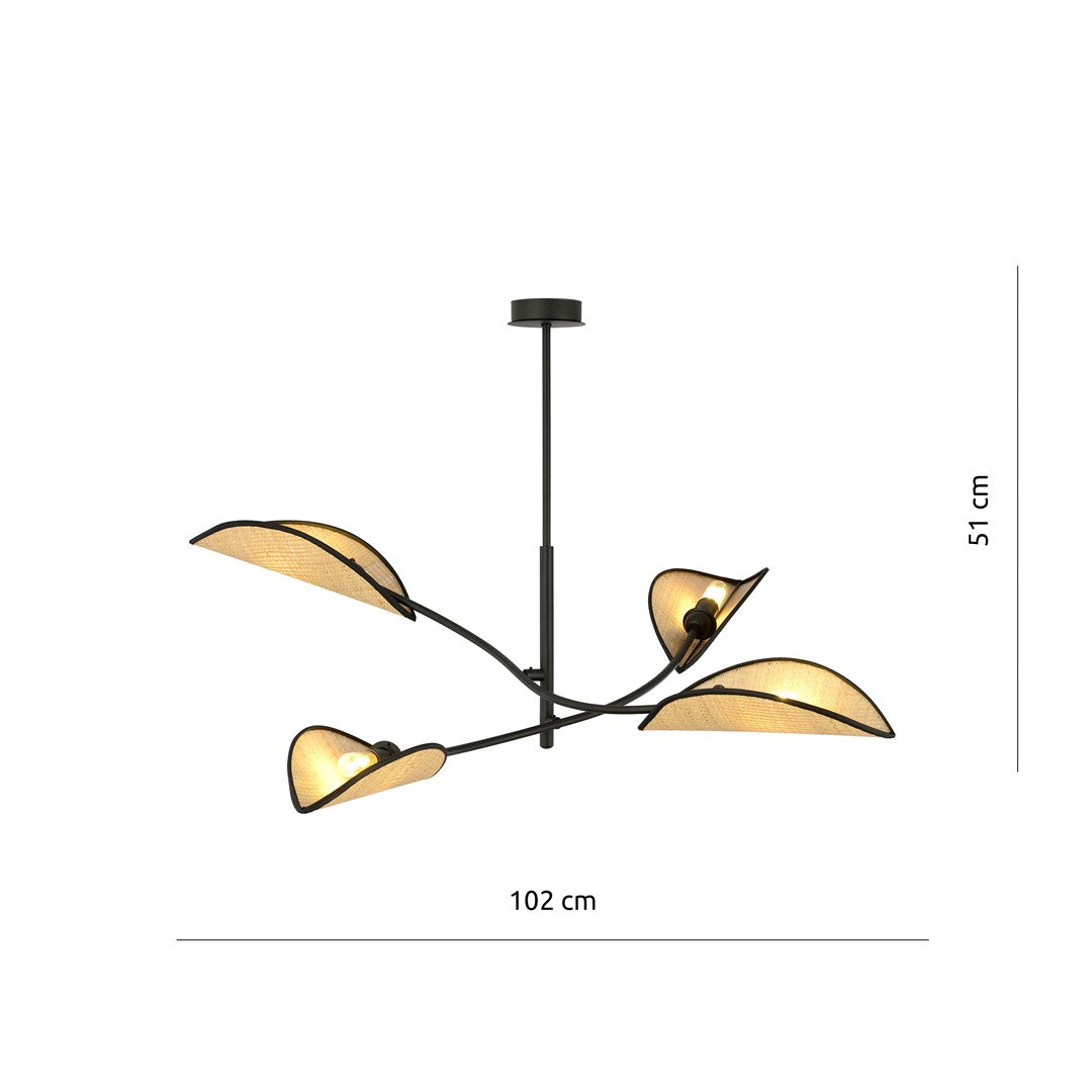 Schéma technique coté : largeur 102 cm et hauteur 51 cm du luminaire.