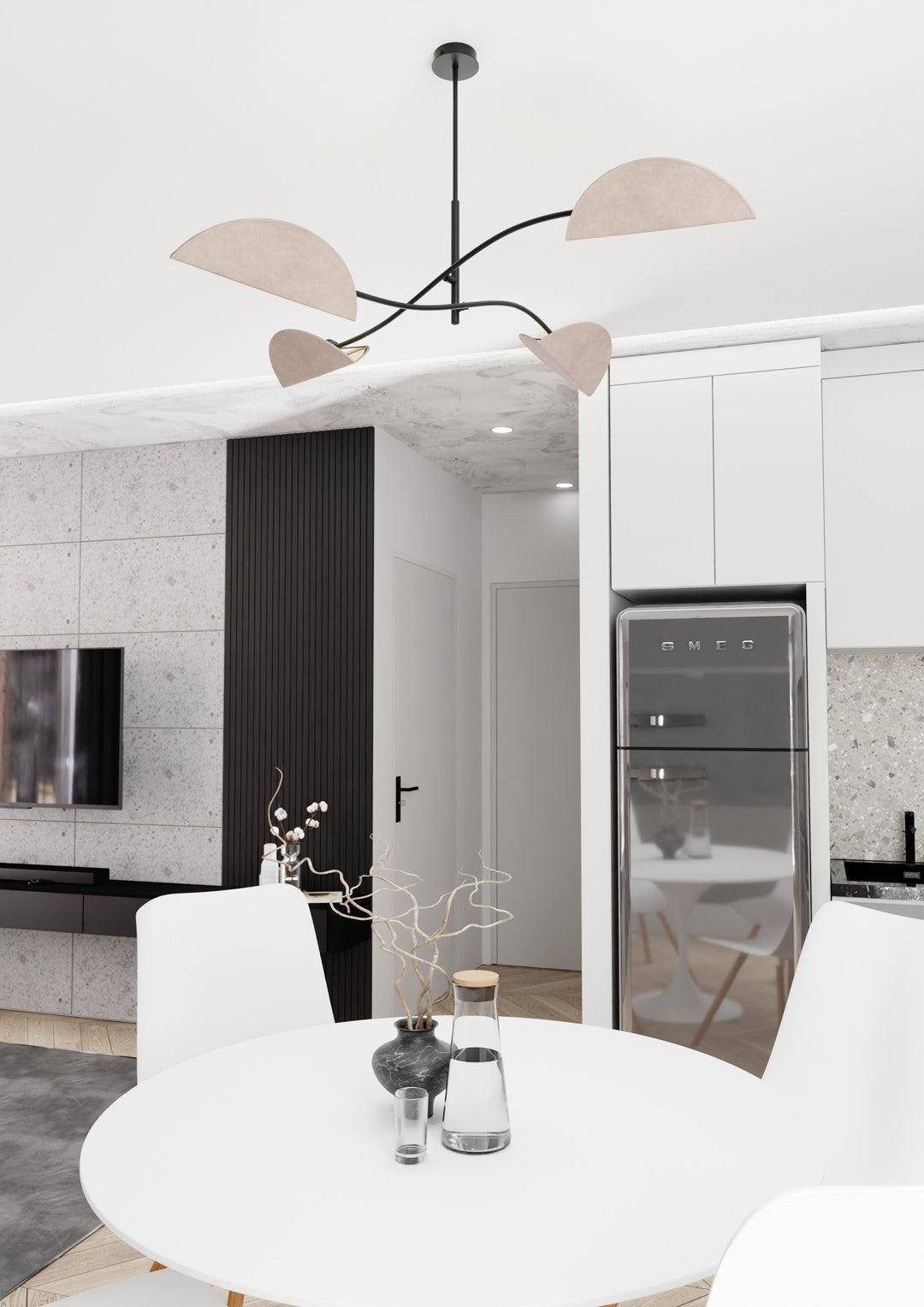 Ambiance salle à manger, vue plongeante sur les coupoles beiges éclairées, intérieur doré visible