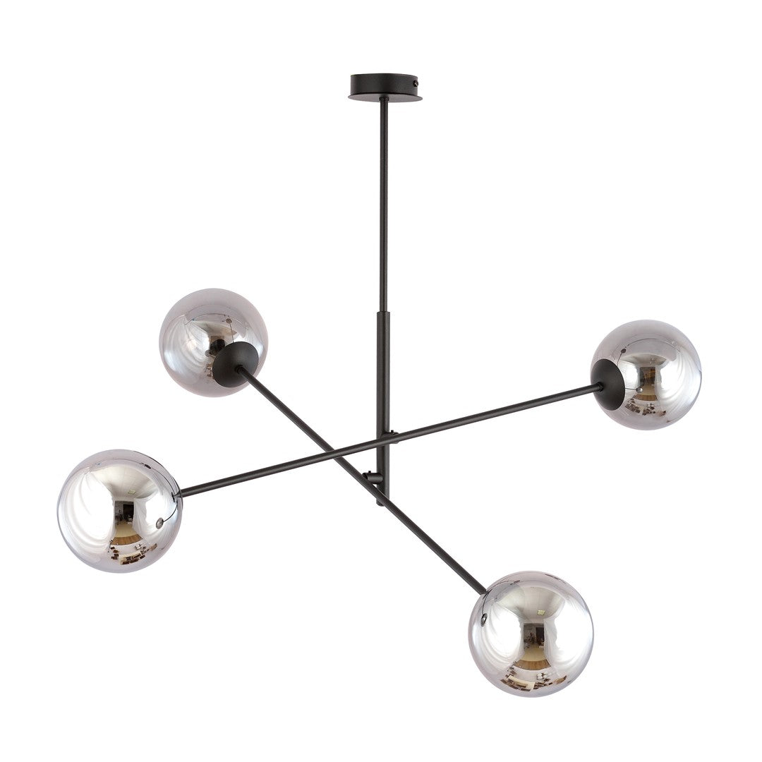 Autre vue du luminaire sur fond blanc, mettant en valeur la croisée des bras noirs.