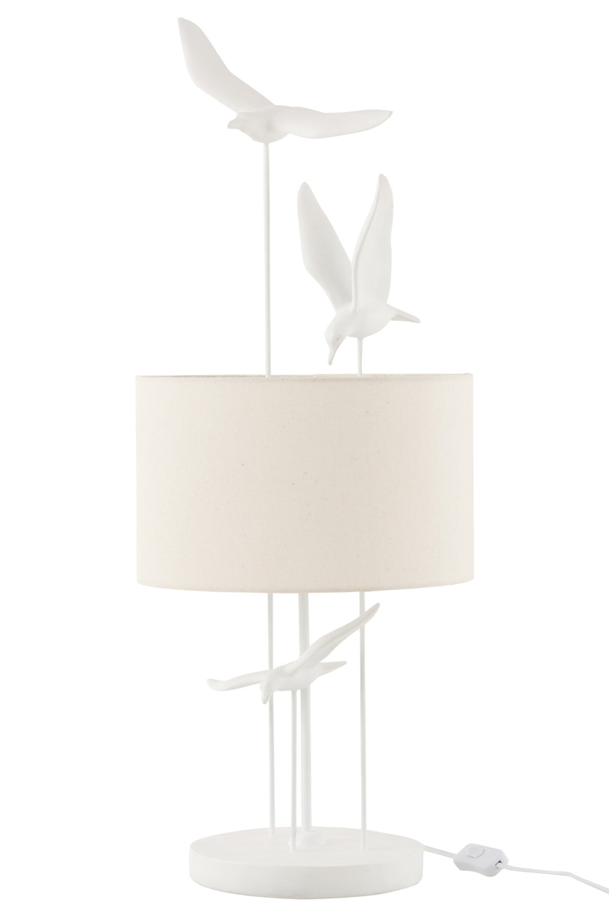 Lampe à poser oiseaux en polyrésine blanc et beige