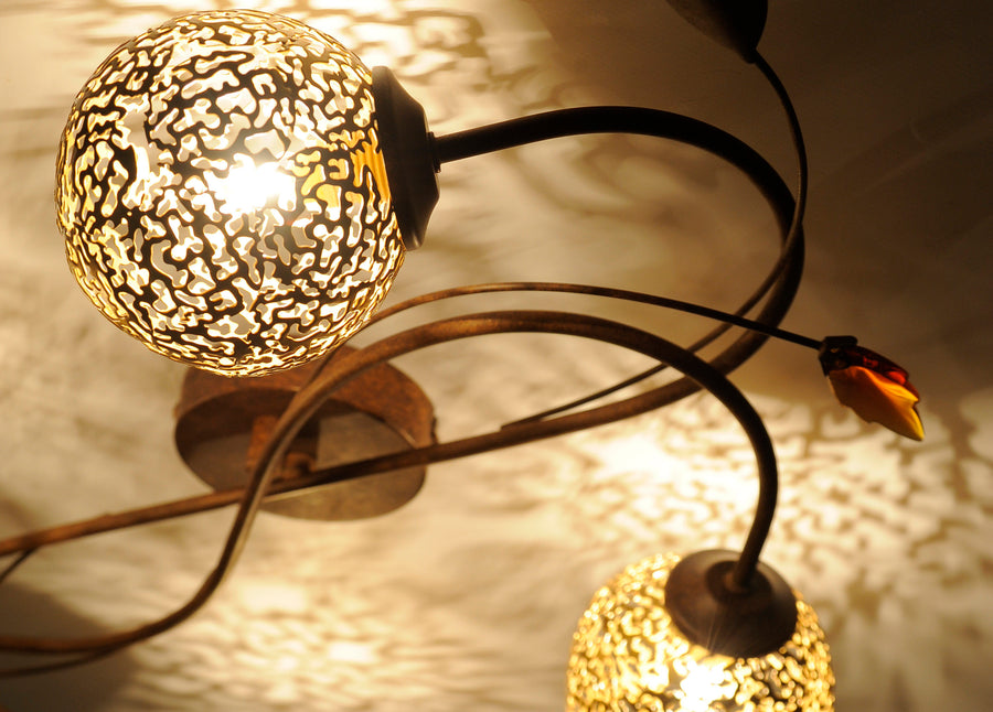 Plafonnier Greta 4 lumières rouille et doré