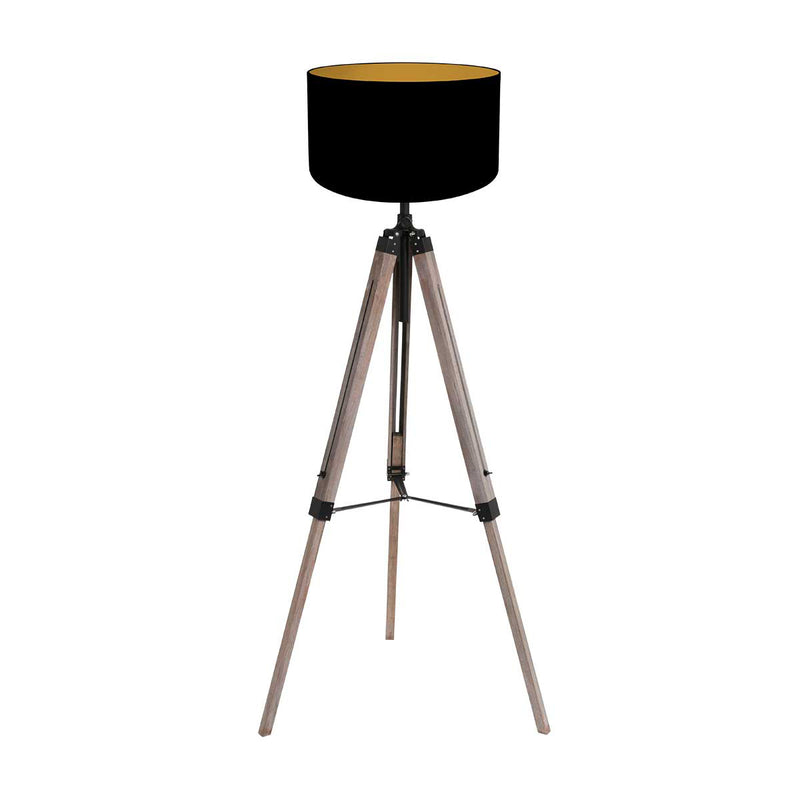 Triek 4107ZW Stativ-Stehleuchte mit schwarzem und goldenem Leinenschirm