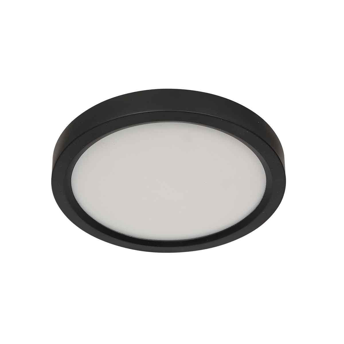 Détail du cadre circulaire noir et du diffuseur blanc uniforme du luminaire