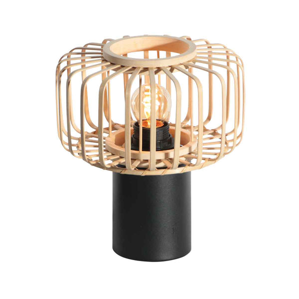 Kleine schwarze Tischlampe Bloeba 4143ZW mit Lampenschirm aus natürlichem Bambus