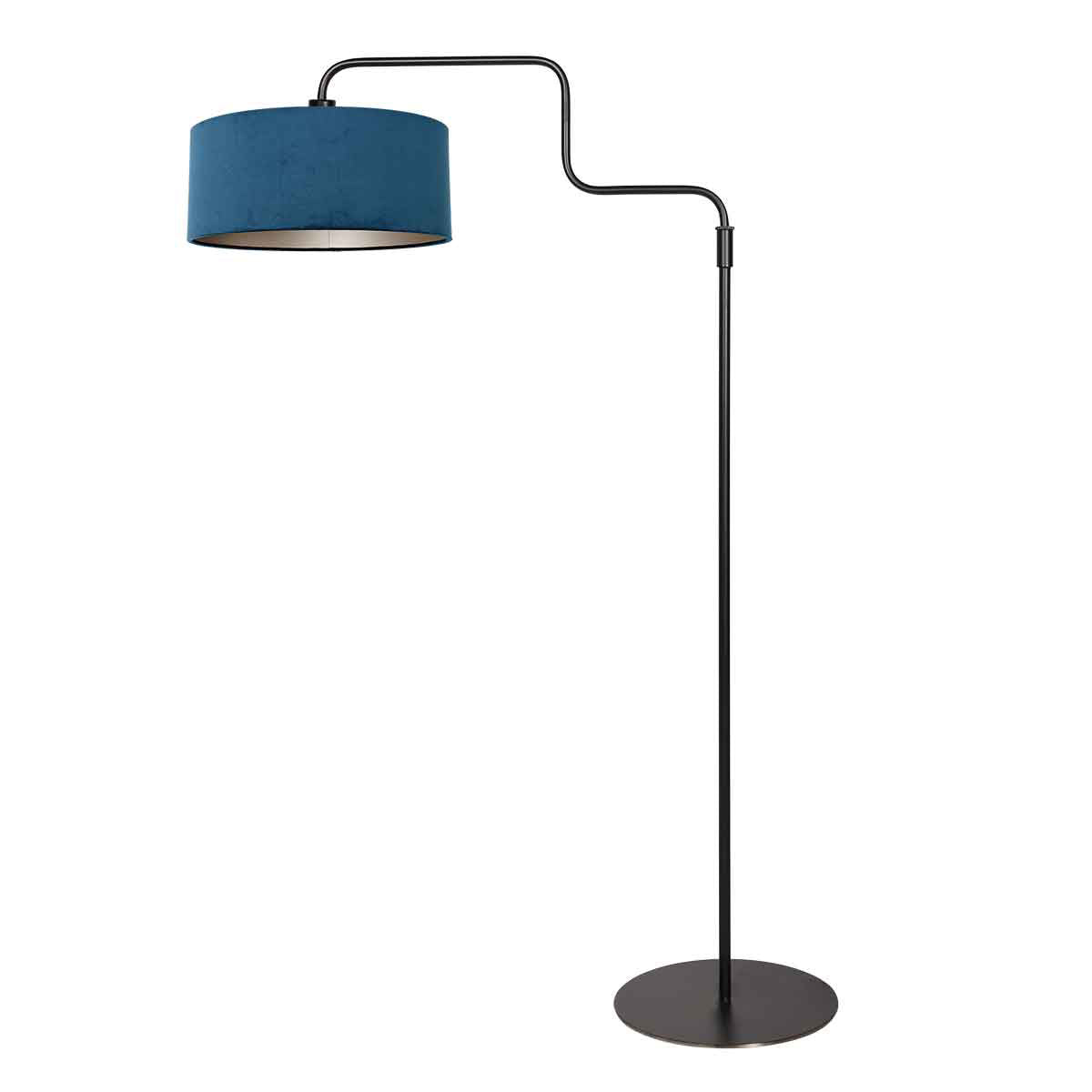Vue de profil du lampadaire, abat-jour bleu orienté vers la gauche
