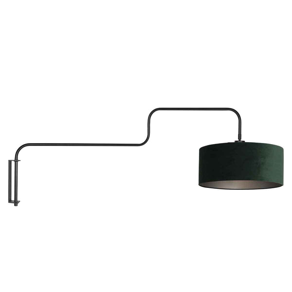 Schwarze Wandlampe Bloeba 4176ZW mit weißem und grünem Samtschirm