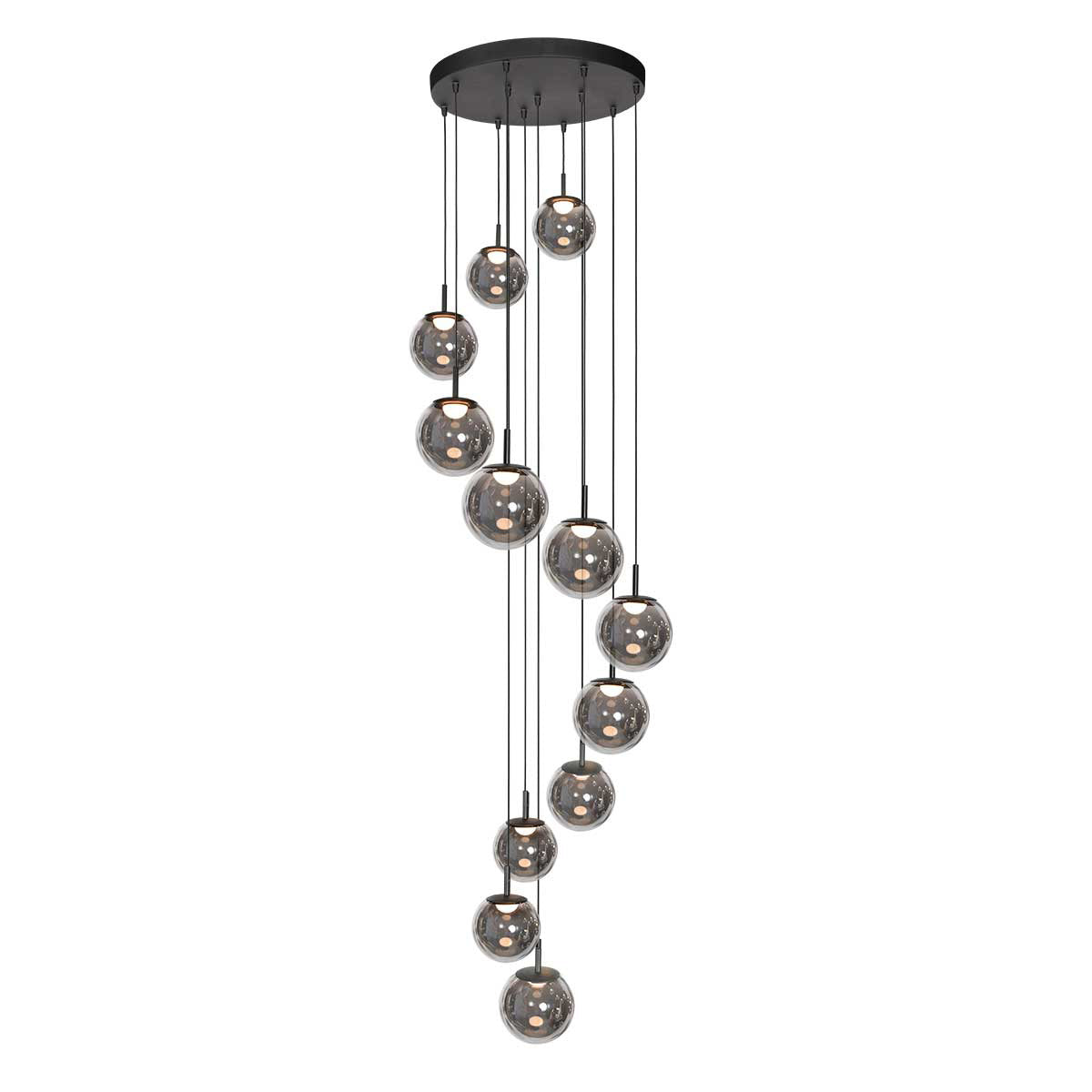 Suspension globes verre noire Ø 60 cm, 12 lumières LED — vue 2