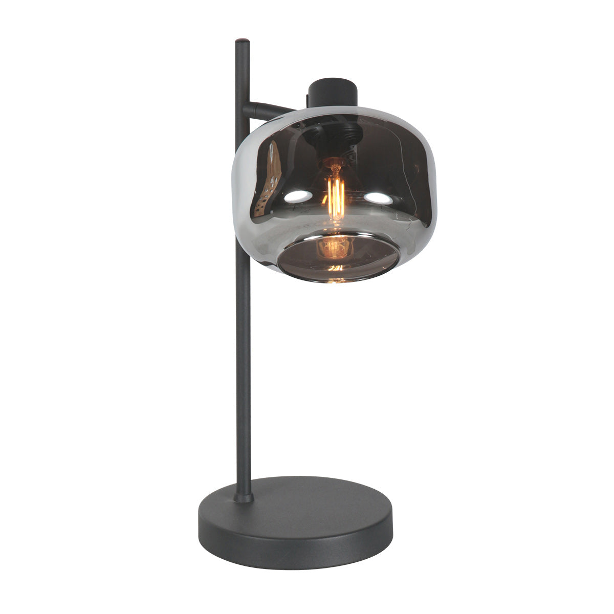 Lampe de table noire, abat-jour vu de dessous avec ampoule halogène