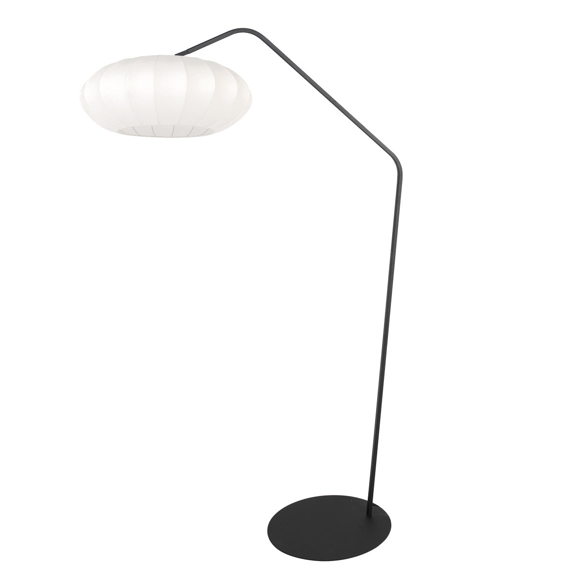 Vue de face du lampadaire, bras coudé et diffuseur ovale blanc